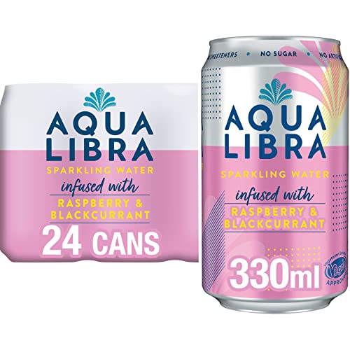AQUA Libra Sparkling Sugar-Free Fruit Water, No Calories, Raspberry and Blackcurrant, 330 ml, Pack of 24 - Raspberry and Blackcurrant - 330 ml (Pack of 24)