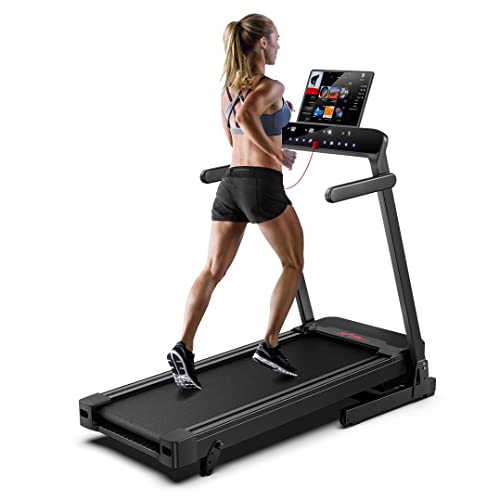 Folding Treadmill With 15°Incline, Automatic Hydraulic Foldable, FLYLINKTECH LCD Silent Treadmill, 16km/h, Bluetooth APP, 43 * 110cm Running Belt, Indoor Walking Running Machine for Home Office Gym - Black