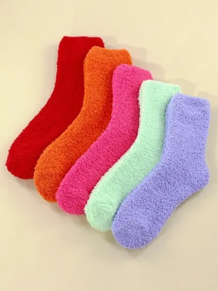 5pairs Solid Fuzzy Socks