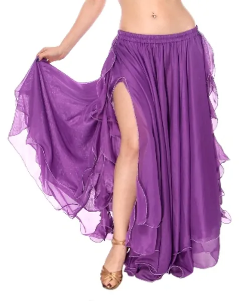 2-Layer Purple Chiffon Belly Dance Skirt with Ruffle Fringe