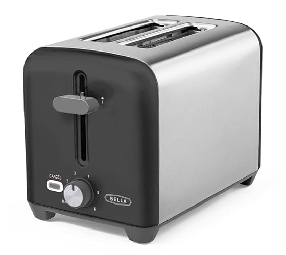 BELLA 2 Slice Toaster, Quick & Even Results Every Time, Wide Slots Fit Any Size Bread Like Bagels or Texas Toast, Drop-Down Crumb Tray for Easy Clean Up, Stainless Steel and Black - 2 Slice - Stainless Steel and Black