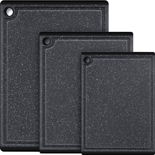 Plastic Cutting Coards for Kitchen, 3-Piece Large Cutting Board Set Dishwasher Safe Chopping Boards with Non-slip Feet and Juice Grooves, Kikcoin - Black/Gray