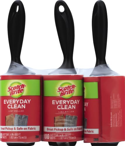 Scotch-Brite Lint Roller, Works Great on Pet Hair, Clothing, Furniture and More, 3 Rollers, 100 Sheets Per Roller, 300 Sheets Total - Multicolor - 3 Rollers