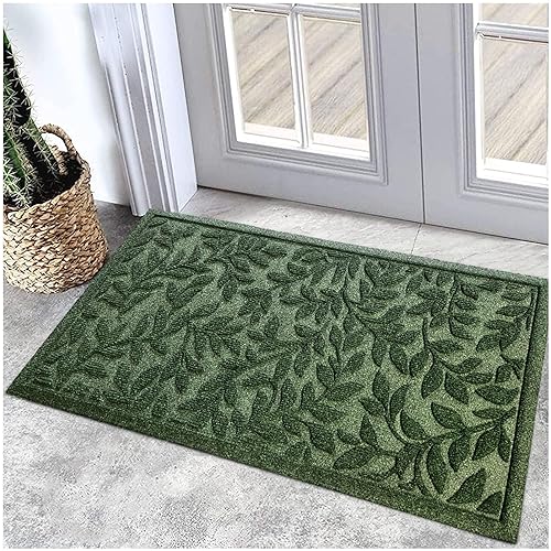 Bulijojo Outdoor Indoor Entrance Doormats,Durable Heavy Duty Welcome Mat,Thick Absorbent Natural Rubber Non Slip Mat,Easy Clean Entryway Rug 17x30 Inch Leaves Green - 17"x30" - Leaves Green