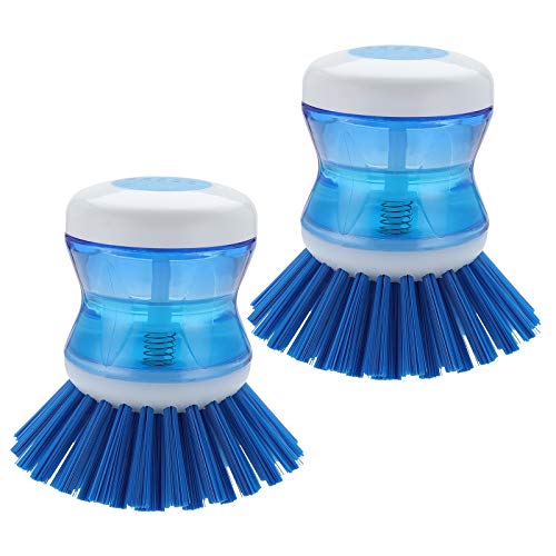 Dish Brush with Soap Dispenser for Dishes Pot Pan Kitchen Sink Scrubbing, Blue 2pcs - Blue 2pcs