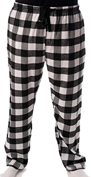#followme Men's Flannel Pajamas - Plaid Pajama Pants for Men - Lounge & Sleep PJ Bottoms - Large - Black / White - Buffalo Plaid