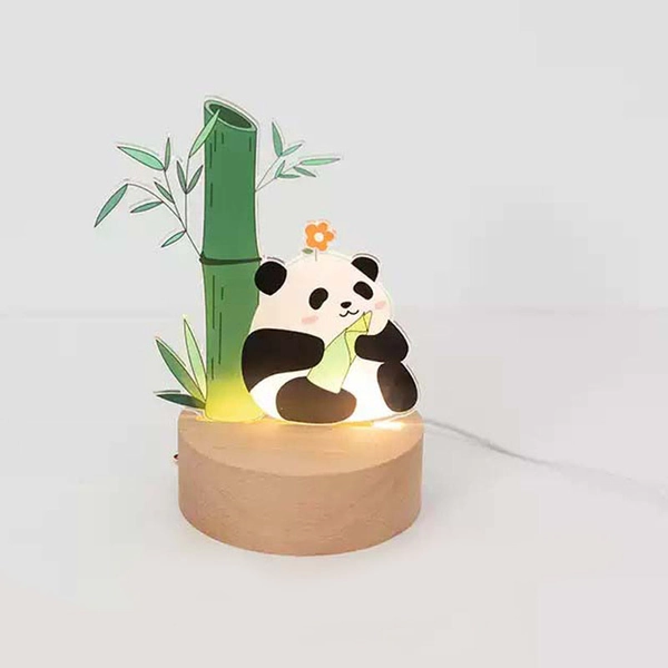 Panda LED Lamp Cute Panda Bamboo Bedroom Lights Housewarming Gifts - A