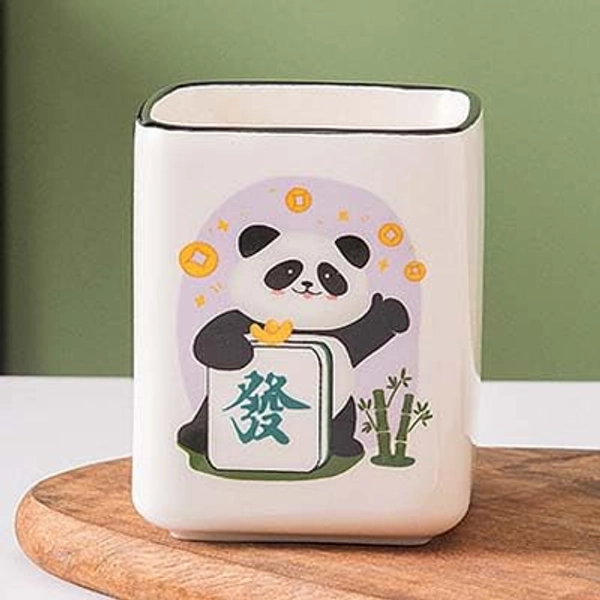 Soongod Mahjong Style Panda Cute mug Good Luck Ceramic Cup China Style Coffee Cup Flourishing Cup Fortune Cup