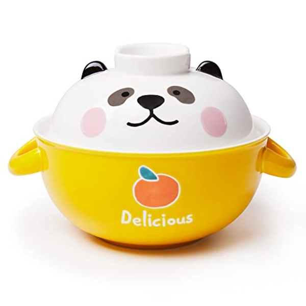 Thousanday Cute Ramen Bowl with Lid and Handle, Microwave Ceramic Instant Ramen Noodle Bowl, BPA Free and Dishwasher Safe For Office College Dorm Room Instant Cooking, 32OZ (Panda) - Panda