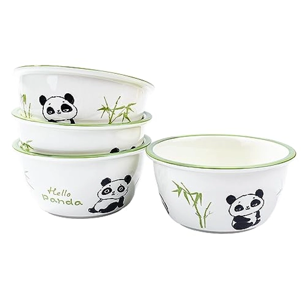 Cerficer 14 OZ Cute Panda Ceramic Rice Bowls, Microwave Dishwasher Safe Small Sushi Bowls Dessert Bowls Snack Bowls Set of 4