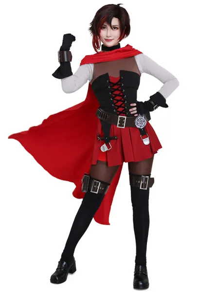 RWBY 7 Ruby Rose Cosplay Costume with Cloak and Belts Set