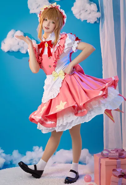 Cardcaptor Sakura Kinomoto Sakura Fanart Maid Dress Cosplay Costume with Hat