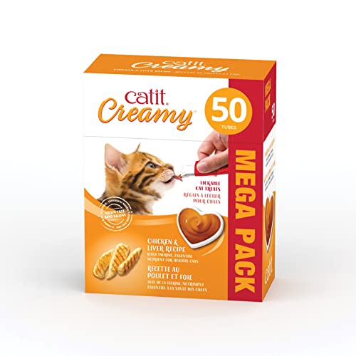 Catit Creamy Chicken & Liver Lickable Cat Treat - 50 Tubes - Mega Pack - Chicken & Liver