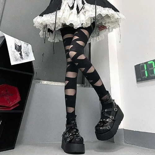 Gothic Anime Lolita Soft Velvet Tights - Black / fit for 40-60kg