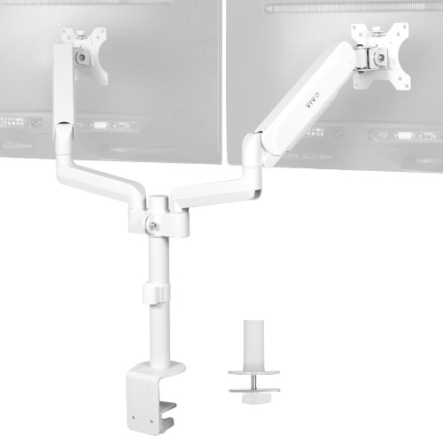 VIVO Dual Monitor Arm Mount for 17 to 32 inch Screens - Pneumatic Height Adjustment, Full Articulating Tilt, Swivel, Heavy Duty VESA Stand with Desk C-clamp and Grommet Option, White, STAND-V002KW