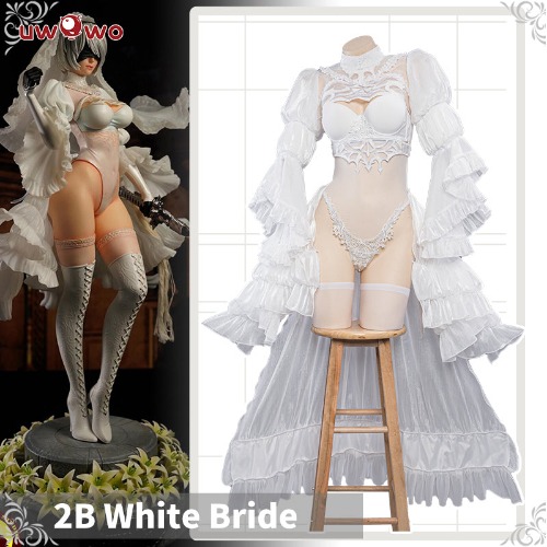 【In Stock】Uwowo Nier: Automata 2B White Wedding Dress Bride Cosplay Costume - M