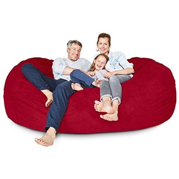 Lumaland Luxurious Giant 7ft Bean Bag Chair with Microsuede Cover - Ultra Soft, Foam Filling, Washable Jumbo Bean Bag Sofa for Kids, Teenagers, Adults - Sack Chair for Dorm, Family Room - Red - 7 Foot - Red