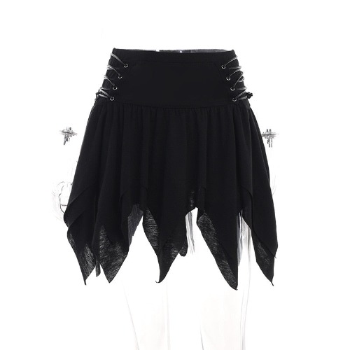 'Newbreed' Black Grunge A-Line Hem Mini Skirt - black / M