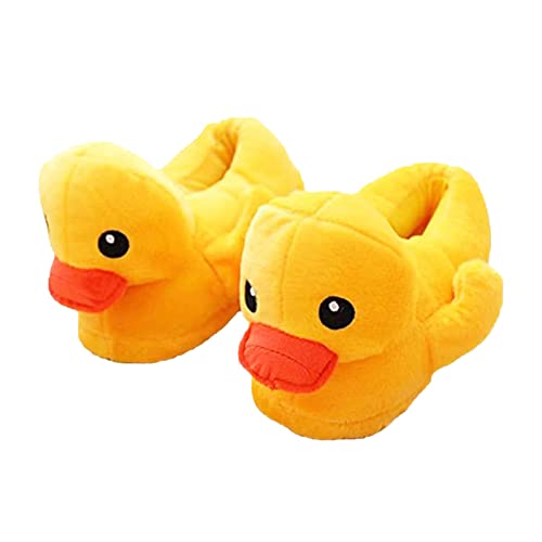 Duck Slippers, Novelty Animal Slippers, Yellow Duck Plush Cotton Slippers Antiskid Indoor Home Slippers for Women - Women 8.5-10 / Men 7.5-9 - Yellow (Wrap Heel)