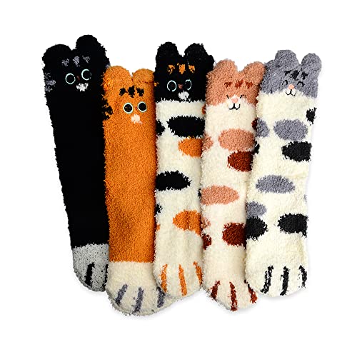 Cat Paw Socks, 5 Pairs Cat Claw Socks for Girls Women Cozy Fuzzy Cat Feet Socks - Cat Paw