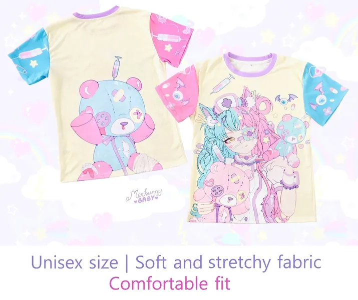 Nurse girl - Unisex T-shirt - creepy cute girl, yami kawaii, menhera bear, pastel harajuku tee - TM19