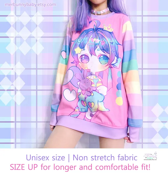 Piruli - Unisex sweatshirt - pastel girl, sweet rainbow, fairy kei, yume kawaii, cute bunny, harajuku, jfashion sweater - SS15