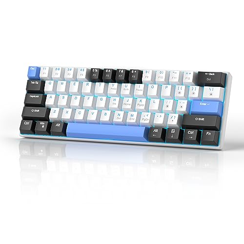 MageGee 60% Mechanical Gaming Keyboard, STAR 61 Compact Blue LED Backlit Wired Keyboard with Hot-Swappable Brown Switch, Portable Full Keys Anti-ghosting Gaming Keyboard - Black & White - Black / White - Brown Switch