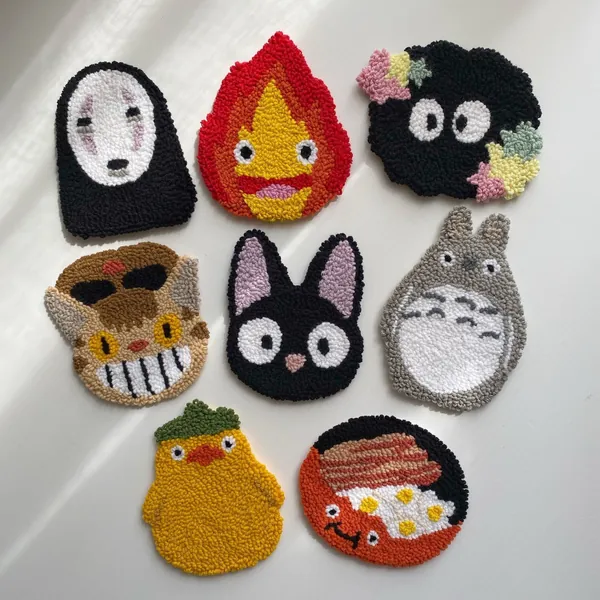 Studio Ghibli Punch Needle Coaster, Housewarming Gift, Handmade Mug Rug, Punch Needle Decor