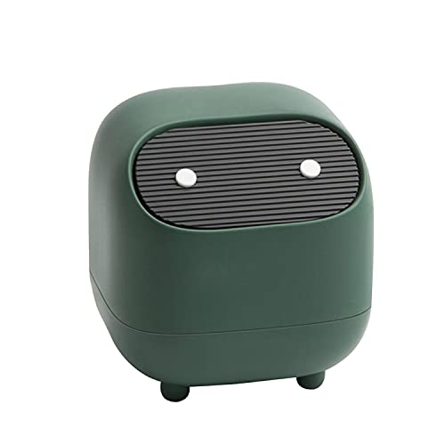 AnyCar Small Waste Bin, Cute Ninja Press Desk Bin with Lid, Bedroom Bin with 1 Roll of Waste Bag, Dustbin for Home Bedroom Kitchen Car Office Trash Can (green waste bin) - green waste bin