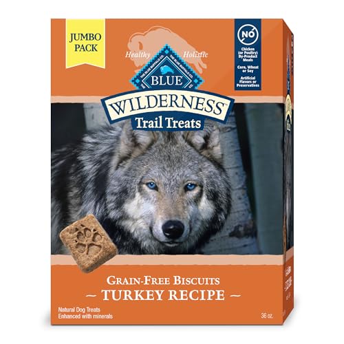 Blue Buffalo Wilderness Trail Treats Crunchy Dog Biscuits Grain-Free and High-Protein Dog Treats, Turkey Recipe 36-oz. Box - Turkey - 2.25 Pound (Pack of 1)