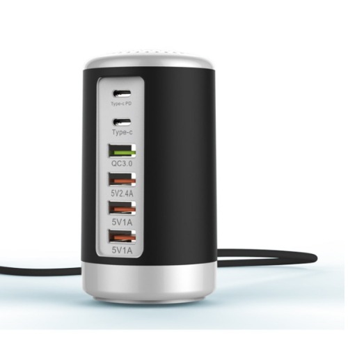 Tower USB With 6 High Speed Charging Ports by VistaShops - BLACK TOWER