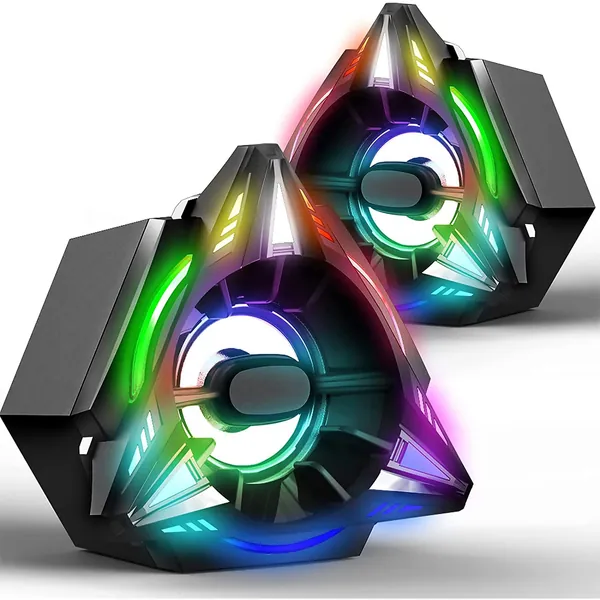 Qudodo USB Powered Computer Wired Speakers,with RGB Streamer Symphony of Lights and 3.5 mm Audio Jack, Surround Stereo Sound,Suitable for PC,Desktop,Computers,Laptops,Tablet,Phone