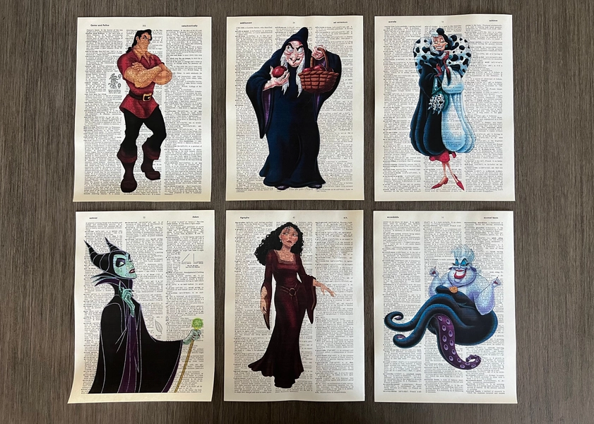 Disney Princess Villains Themed Dictionary Art Prints
