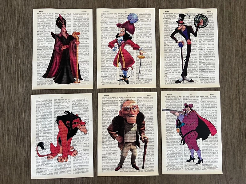 Disney Villains Themed Dictionary Art Prints 