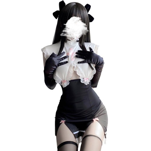 Sexy Nun Roleplay Cosplay Costume - Black / L