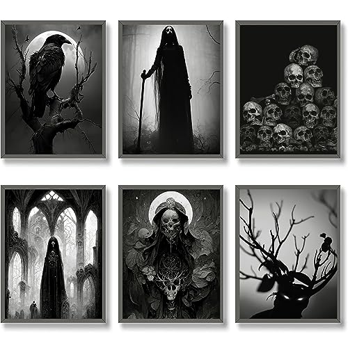 HoozGee Gothic Room Decor Witchy Wall Decor Aesthetic Halloween Decor Gothic Wall Art Prints Spooky Home Decor Goth Room Decor Creepy Art Prints Scary Picture Witch Decoration (8"x10" UNFRAMED) - 8"x10" UNFRAMED - Black