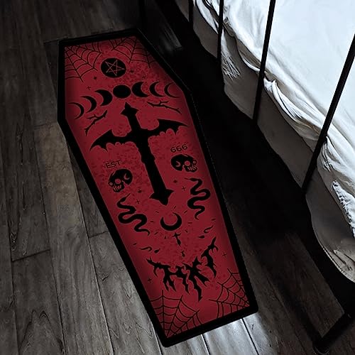 Rvikurc Coffin Halloween Bathroom Rug, Non Slip Black Gothic Bath Mat Decor Home Kitchen Rug, Horror Coffin Large Area Rugs Witchy Rugs Bathmat Spooky Gift - Coffin-red - 51''×19''