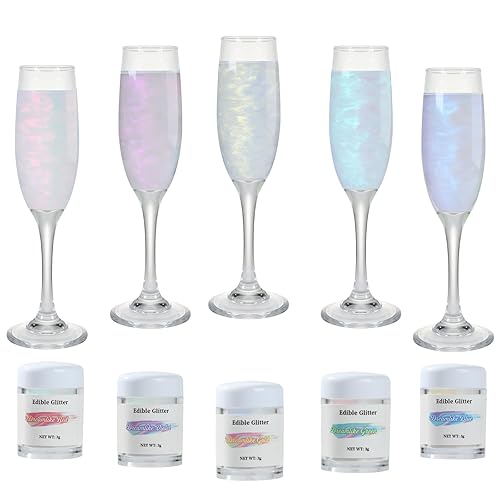 Edible Glitter 5 Colors Set,SkyVue Edible Luster Dust Iridescent Vegan Gluten Nut Free Rainbow Drink Shimmer Food Grade Metallic Powder for Cake,Cocktails Champagne Beverages Decoration - 3g/Bottle
