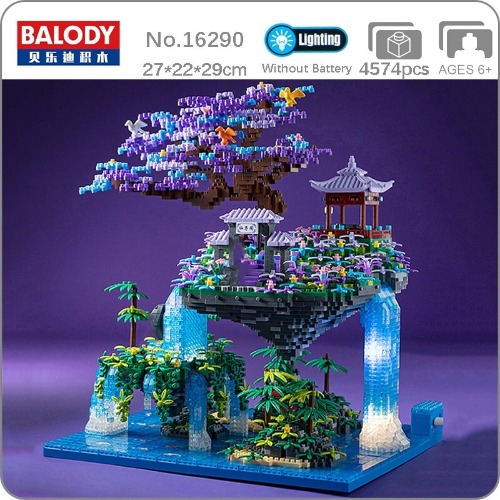 Balody 16290 Pavilion Tree Island Waterfall Pool LED Light - LOZ Blocks Official Store