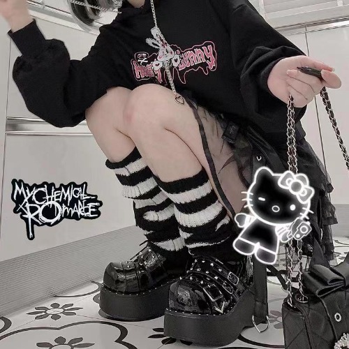 Goth Lolita Kawaii Striped Knit Leg Warmers