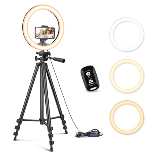 Sensyne 12'' Ring Light with 50'' Extendable Tripod Stand, LED Circle Lights with Phone Holder for Live Stream/Makeup/YouTube Video/TikTok, Compatible with All Phones - 12-inch - Nature