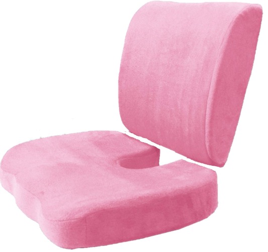 Bookishbunny 2pc High Resilience Memory Foam Seat Chair Waist Lumbar Back Support Cushion Pillow Car Office Home (Pink) - Pink