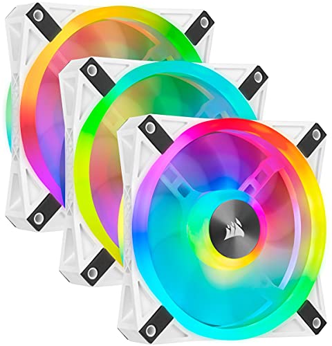 Corsair QL Series, iCUE QL120 RGB, 120mm RGB LED PWM White Fan, Triple Fan Kit with Lighting Node Core, Desktop - White - QL120 Triple - PWM Triple Fan