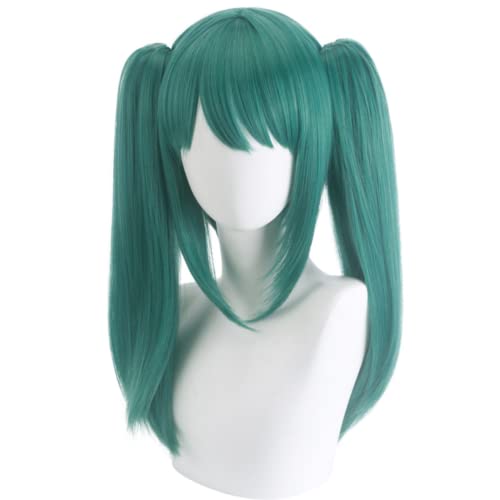 Bokerom Anime Project Sekai Coloful Stage Cosplay Wig, Green Double Ponytail Heat Resistant Synthetic Hair Wig + Wig Cap, for Halloween Costume Party
