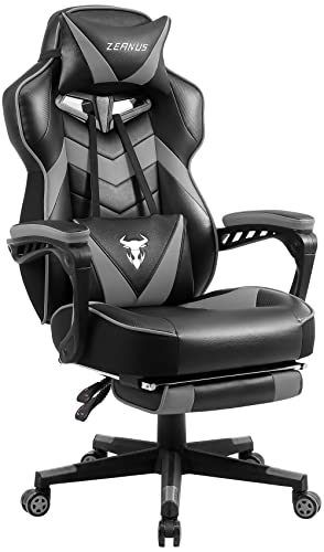 Zeanus Gaming Chairs for Adults Ergonomic Computer Chair with Footrest Gamer Chair with Massage Recliner PC Gaming Chair Home Office Desk Chair Big and Tall Racing Chair Lumbar Support Grey - Grey