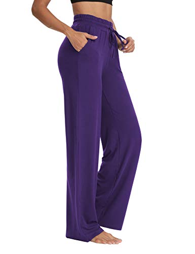 Sarin Mathews Womens Yoga Sweatpants Wide Leg Lounge Pajamas Pants Comfy Drawstring Workout Loose Pants with Pockets - XX-Large - Purple
