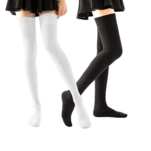 Plus Size Thigh High Socks Extra Long White Black Sock For Women Cotton Over The Knee High Boot Stockings Knit Leg Warmers Daily Wear Black White 15 X 10 X 5 CM