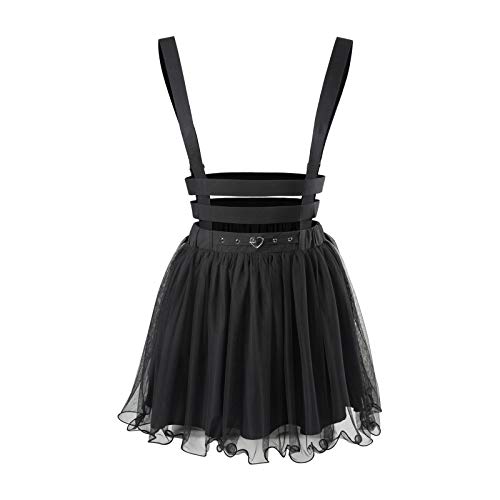 Littleforbig Mesh Overall Skirt Romper - Heartbreaker Jumper Skirt - Black - X-Large