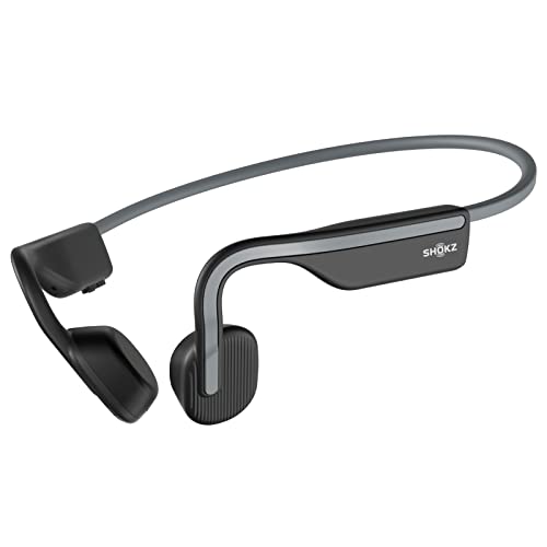 SHOKZ OpenMove - Open-Ear Bluetooth Sport Headphones - Bone Conduction Wireless Earphones - Sweatproof for Running and Workouts, with Sticker Pack (Grey) - Grey