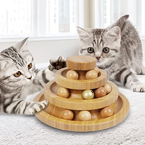 DoogCat Cat Ball Track,Cat Ball Toy,Kitty Toys Roller,3-Level Cat Ball Tower with 9 Removable Balls,Interactive Cat Toy,Circle Track DIY Fun Toy for Kitten Mental Physical Exercise - 3-Level Turntable